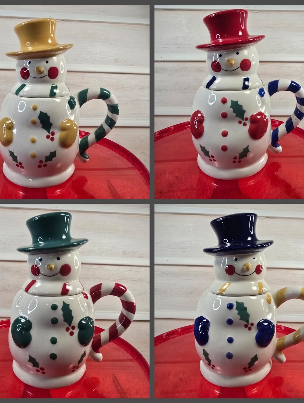 Set of 4 Temptation Ceramic Snowman Holiday Mug - White with Accent Colors